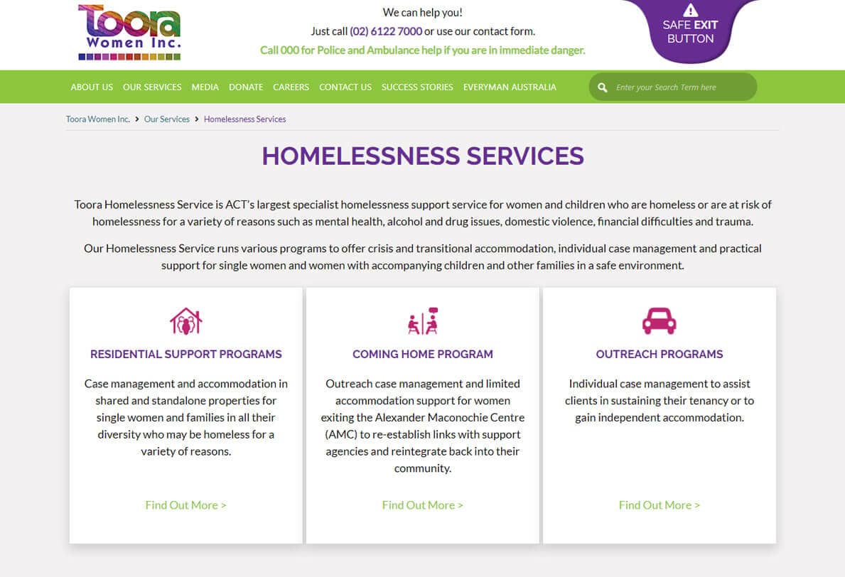 Homelessness services for women and children including residential, coming home, and outreach programs.