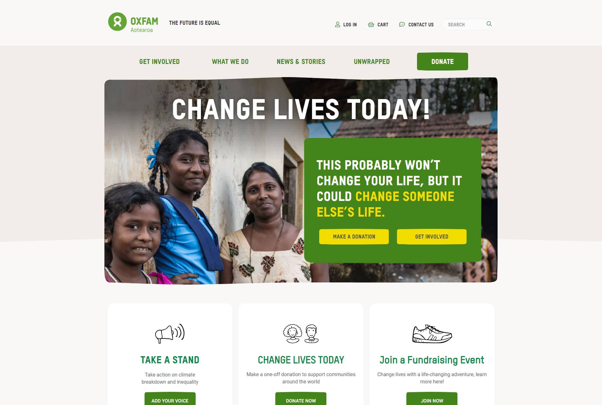 Oxfam Aotearoa Website Refresh Homepage