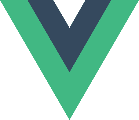 Vue.js logo featuring a stylized "V" shape in dark blue and green colors.
