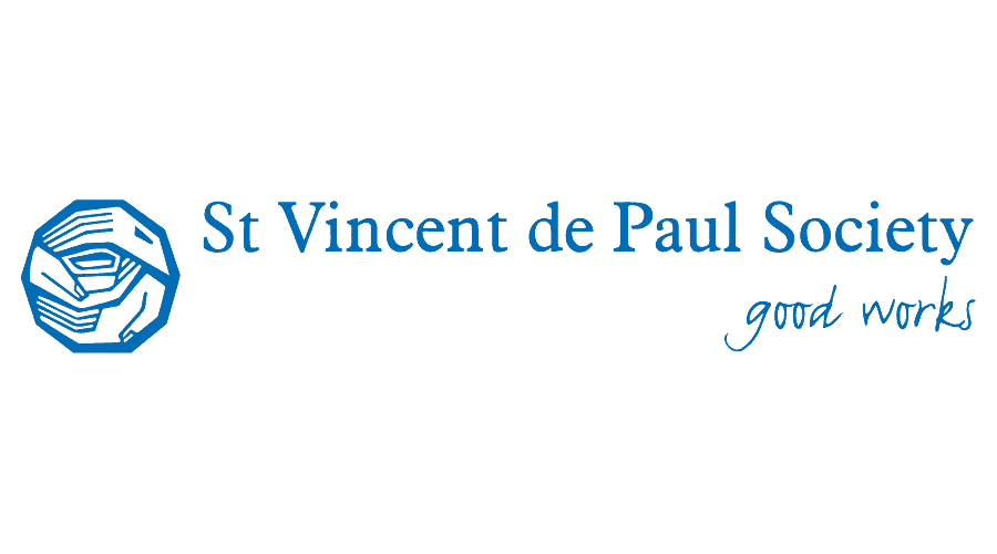 Logo of St Vincent de Paul Society with an icon of hands holding a bowl and the tagline "good works".